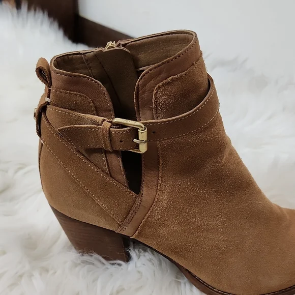 Sam Edelman Saddle Brown Maurine Suede Ankle Boots Harness Buckle